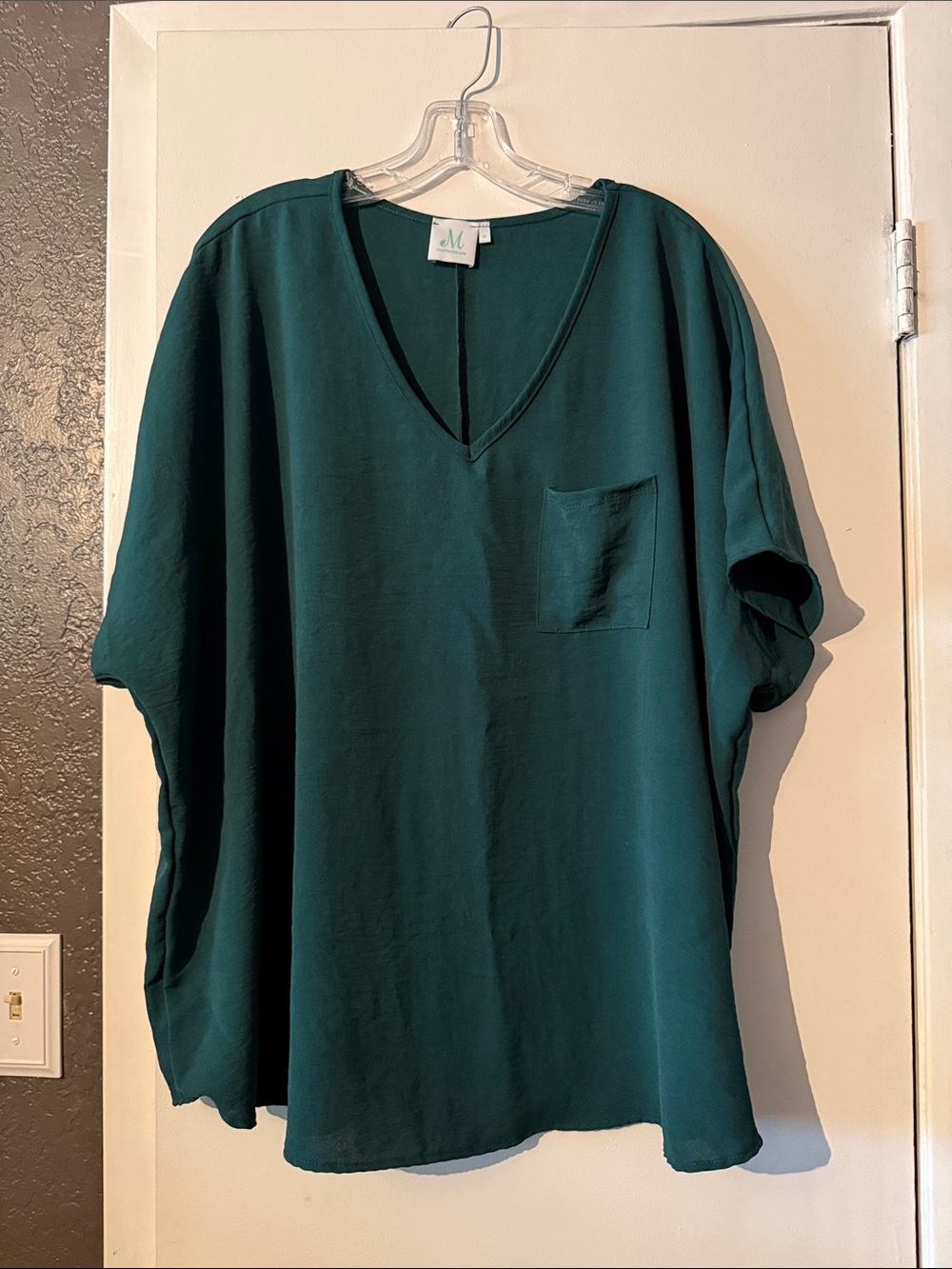 Women’s Hunter Green V-Neck Shirt with Chest Pocket